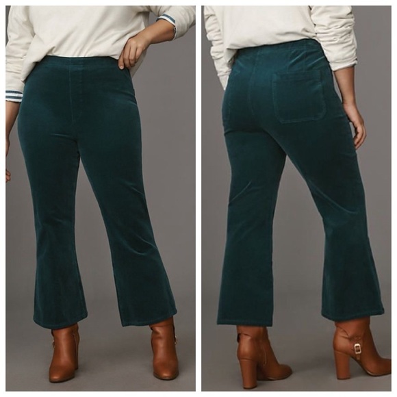 Anthropologie Pilcro Yaya Velvet Flare Pants Turquoise Women’s Size XS Pull-On - Picture 1 of 14